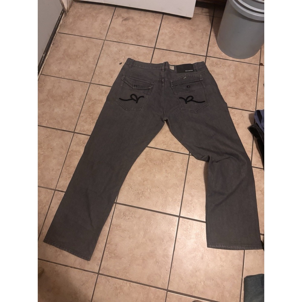 Rocawear Men's Vintage Jeans 38x32 Slim Fit Straight Leg Brown Stretch Denim